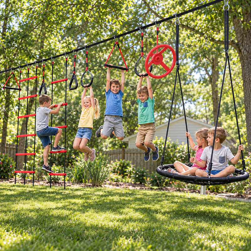 Klo Kick 50ft Ninja Warrior Obstacle Course for Kids with Spider